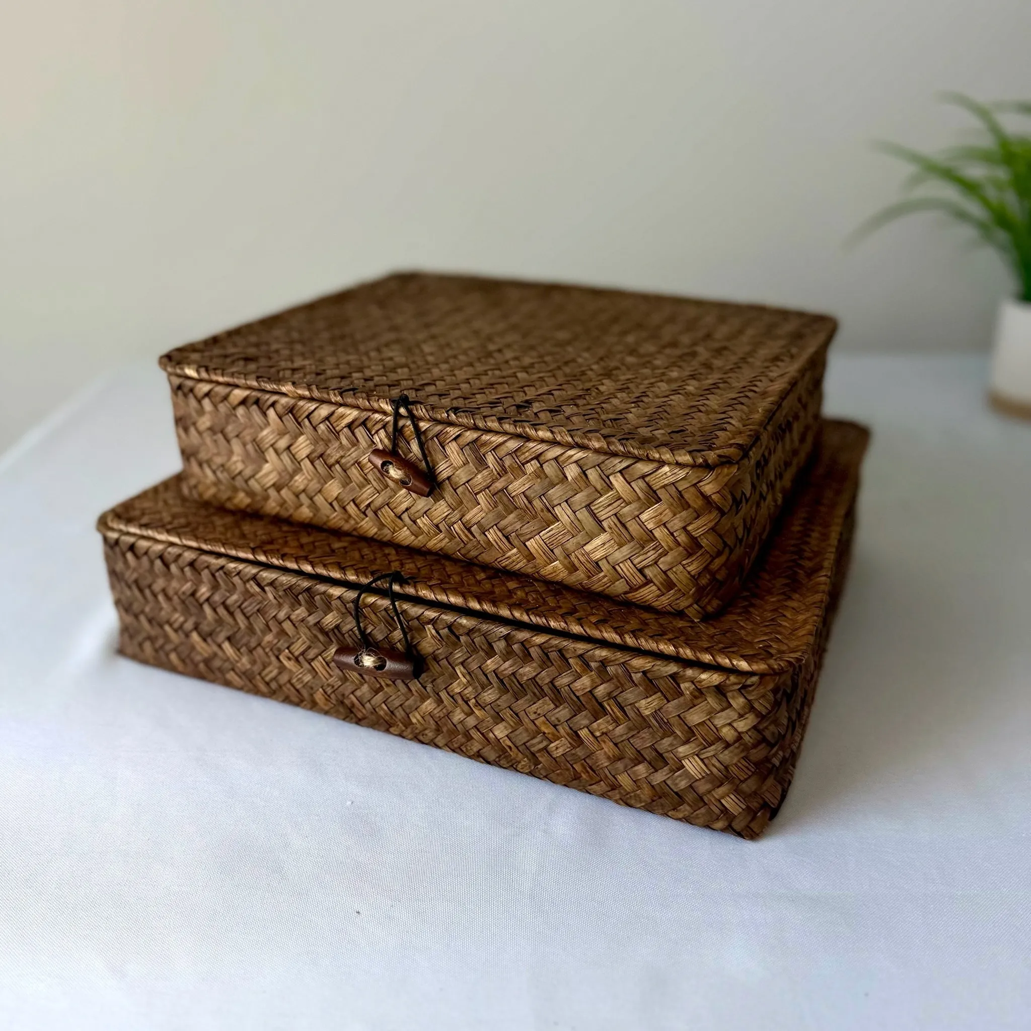 Seagrass Table Bins with Lid Stacking
