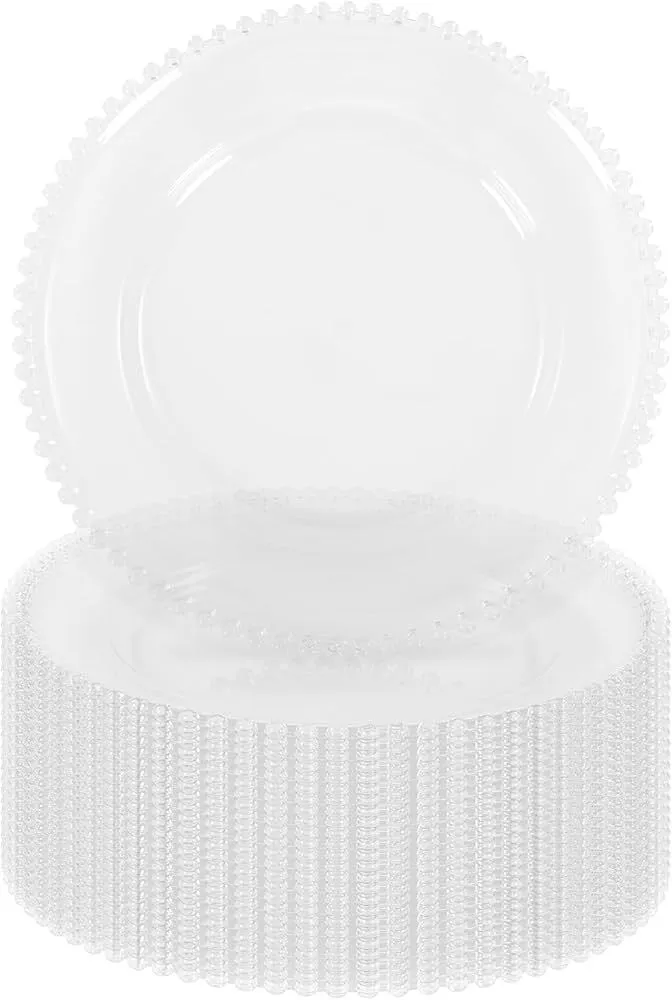 Clear Acrylic Round Charger Plates With Beaded Rim - Clear