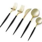 Flatware with Gold and Black - Matte black and Gold (Spoon, Soup Spoon, Knife, Fork, Salad Fork)