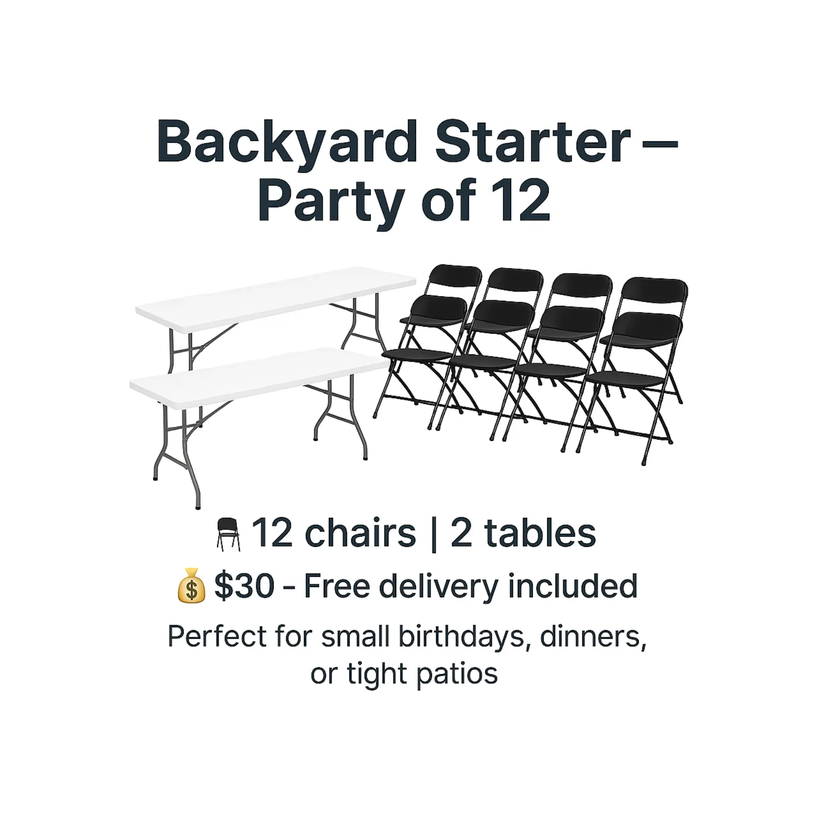 Backyard Starter – Party of 12 | Table & Chair Rental | Glendora