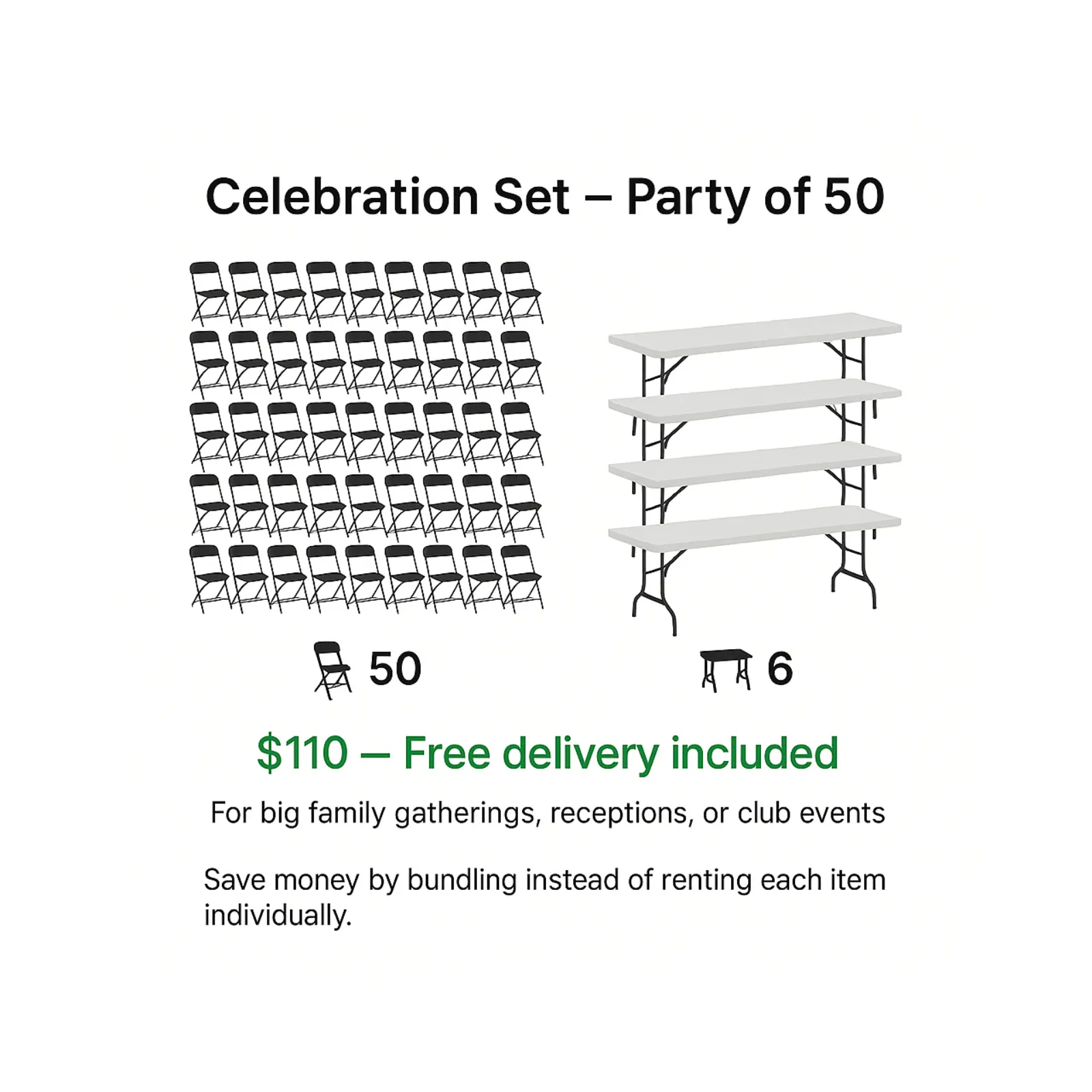 Celebration Set – Party of 50 | Table & Chair Rental | Glendora