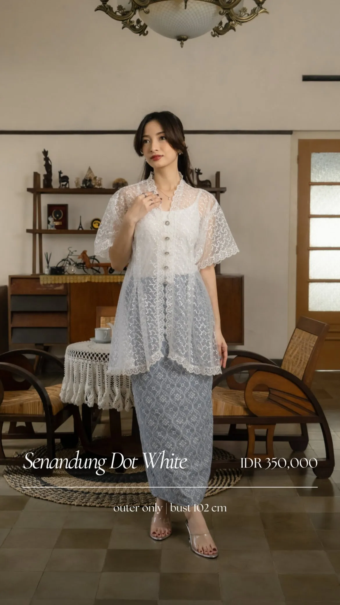 RD-0237 - Dewi Roam - Senandung White Dot with Anaya Skirt in Blue