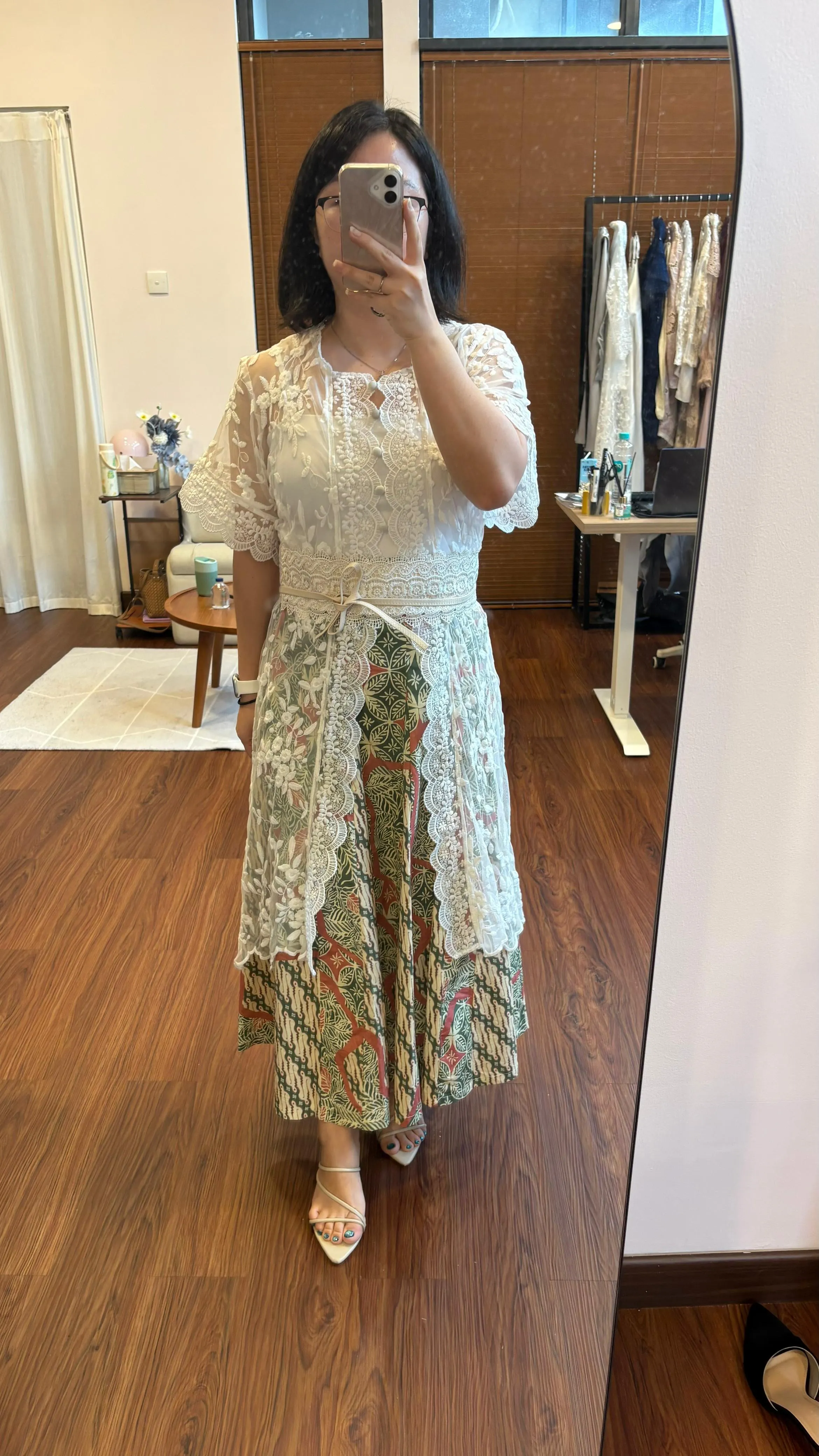 RD-0195 Padma Flower Top paired with Green Batik Skirt