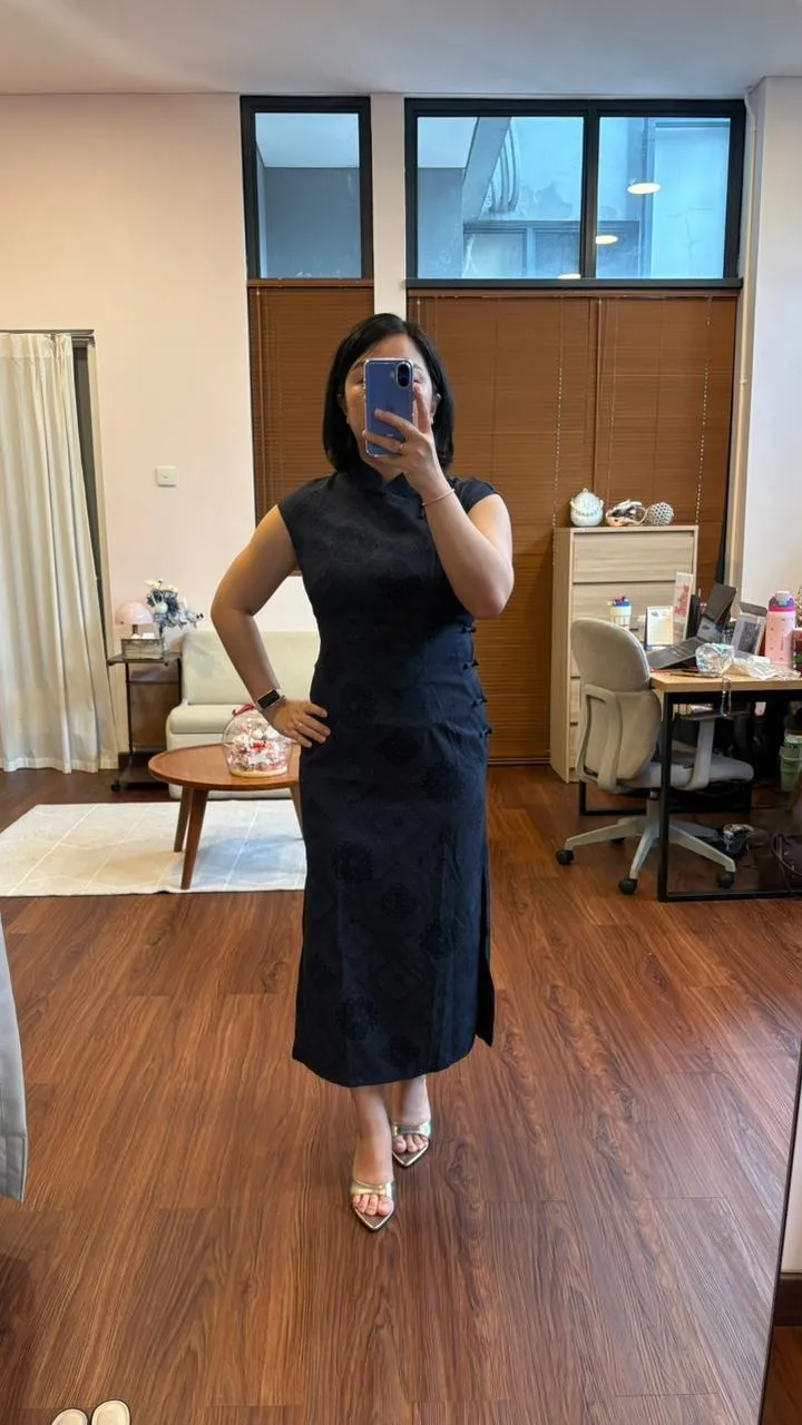 RD-0444 - Imported from China - Dark Navy Cheong Sam Dress