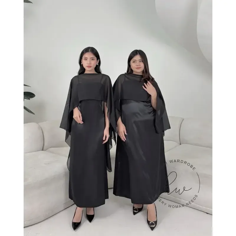 RD-0335 - Long Dress with Cape in Black
