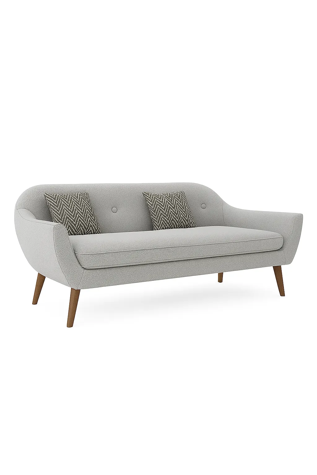 Light Grey Fabric Double Sofa with Light Walnut Wooden Leg