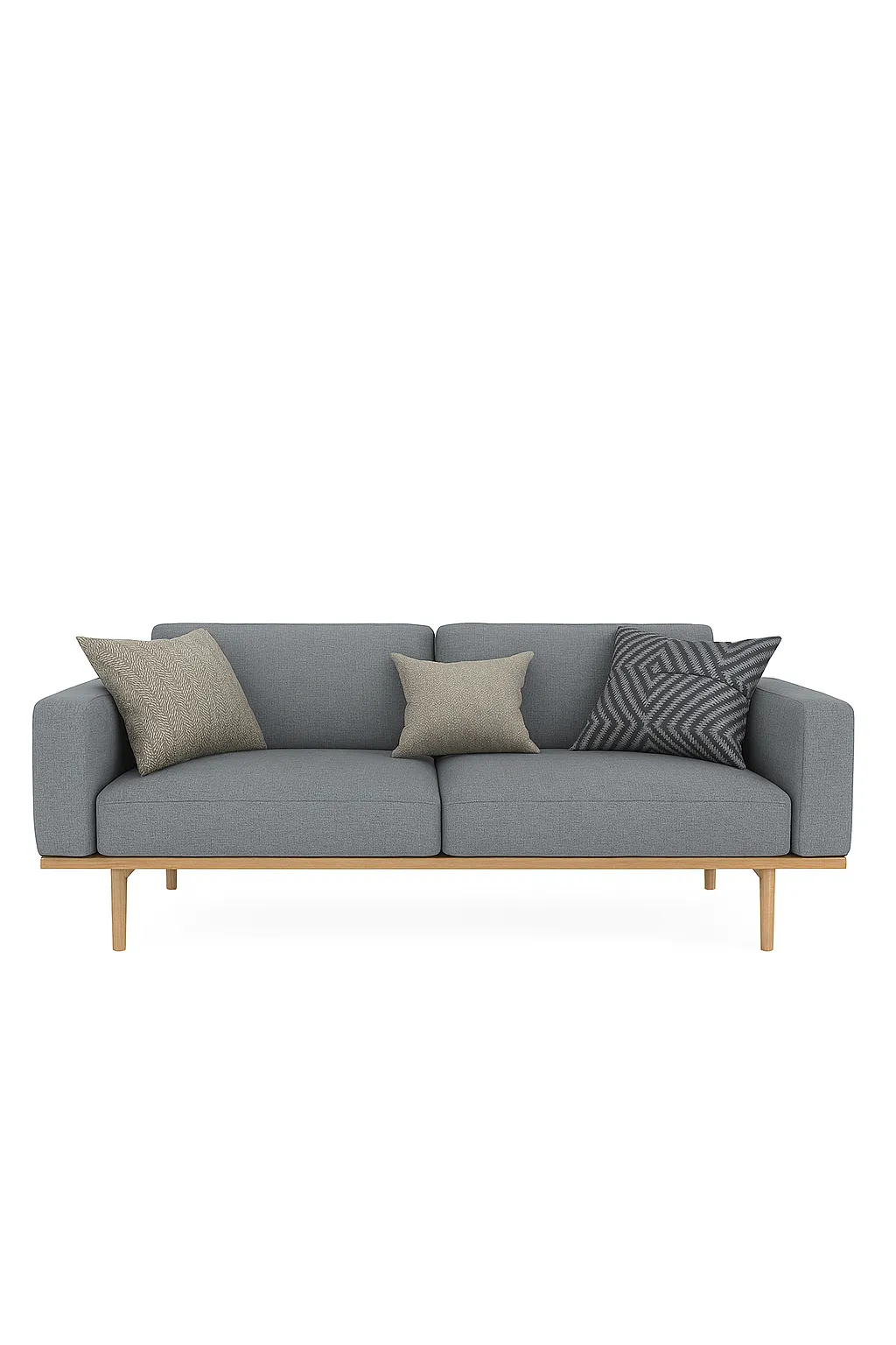 Grey Fabric Double Sofa with Beech Wooden Leg