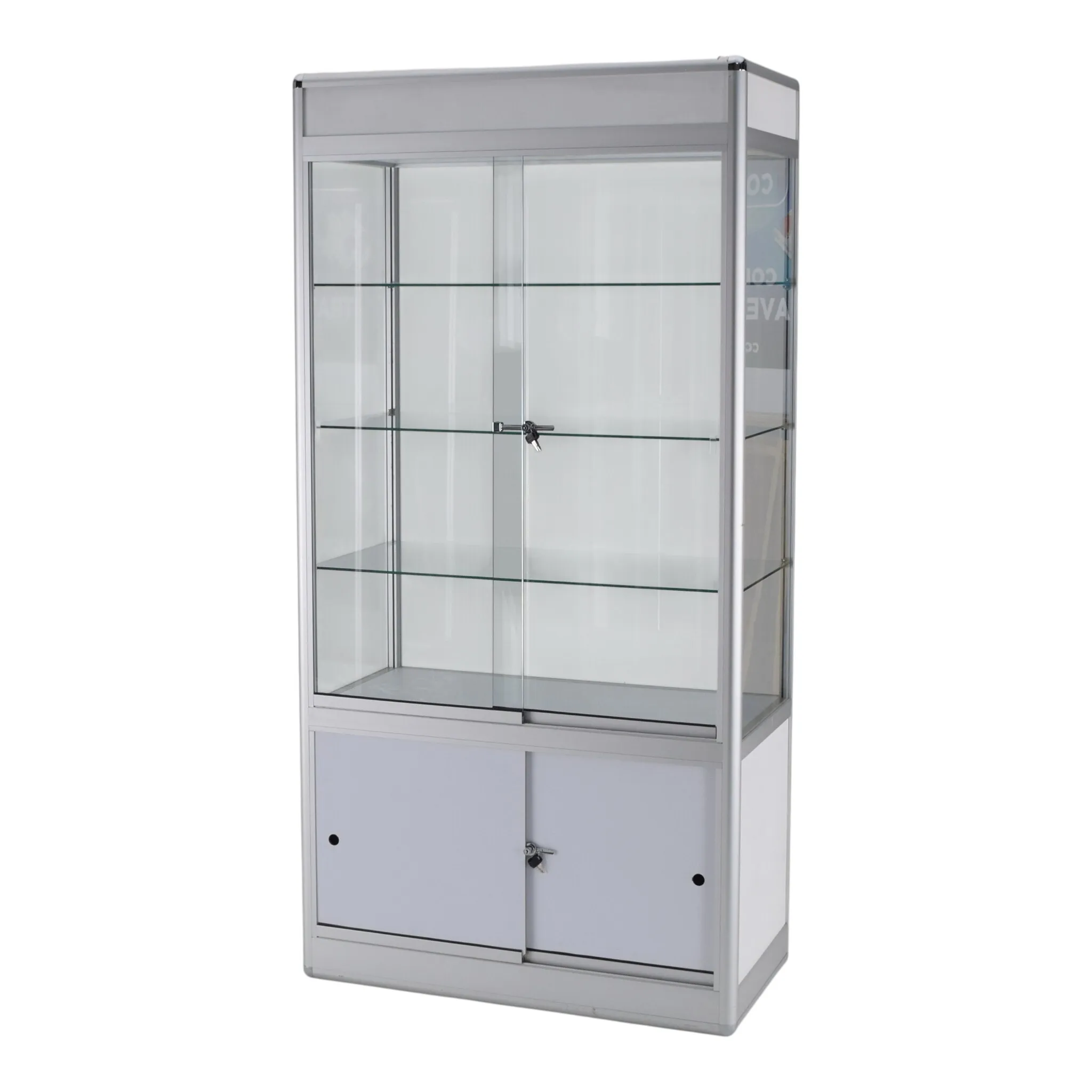 Show Case, Full Height, Glass, with Lockable Cupboard