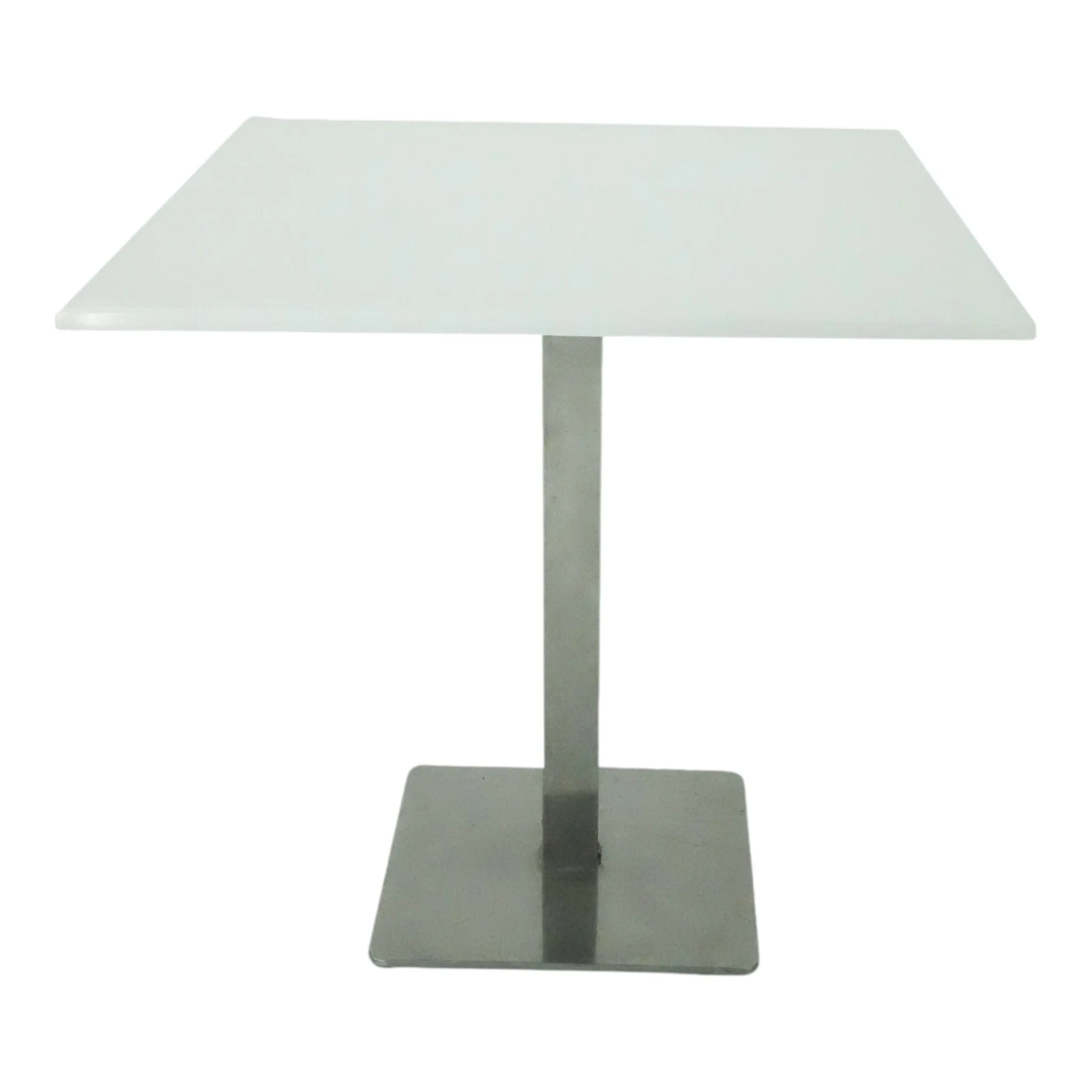 White Square Table with Stainless Steel Base