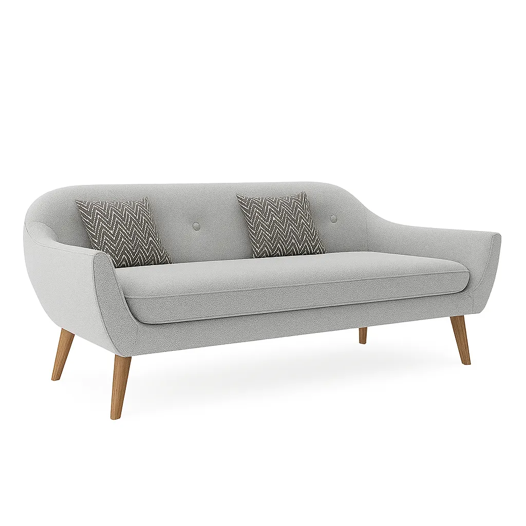Light Grey Fabric Double Sofa with Solid Wooden Leg