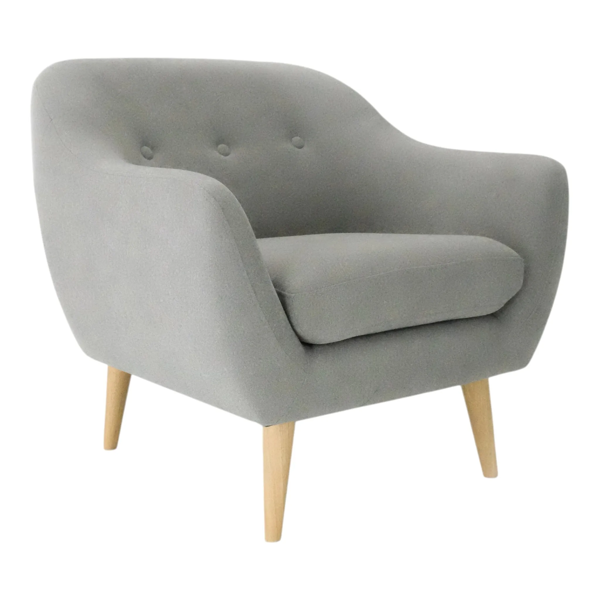 Grey Fabric Single Sofa with Wooden Leg