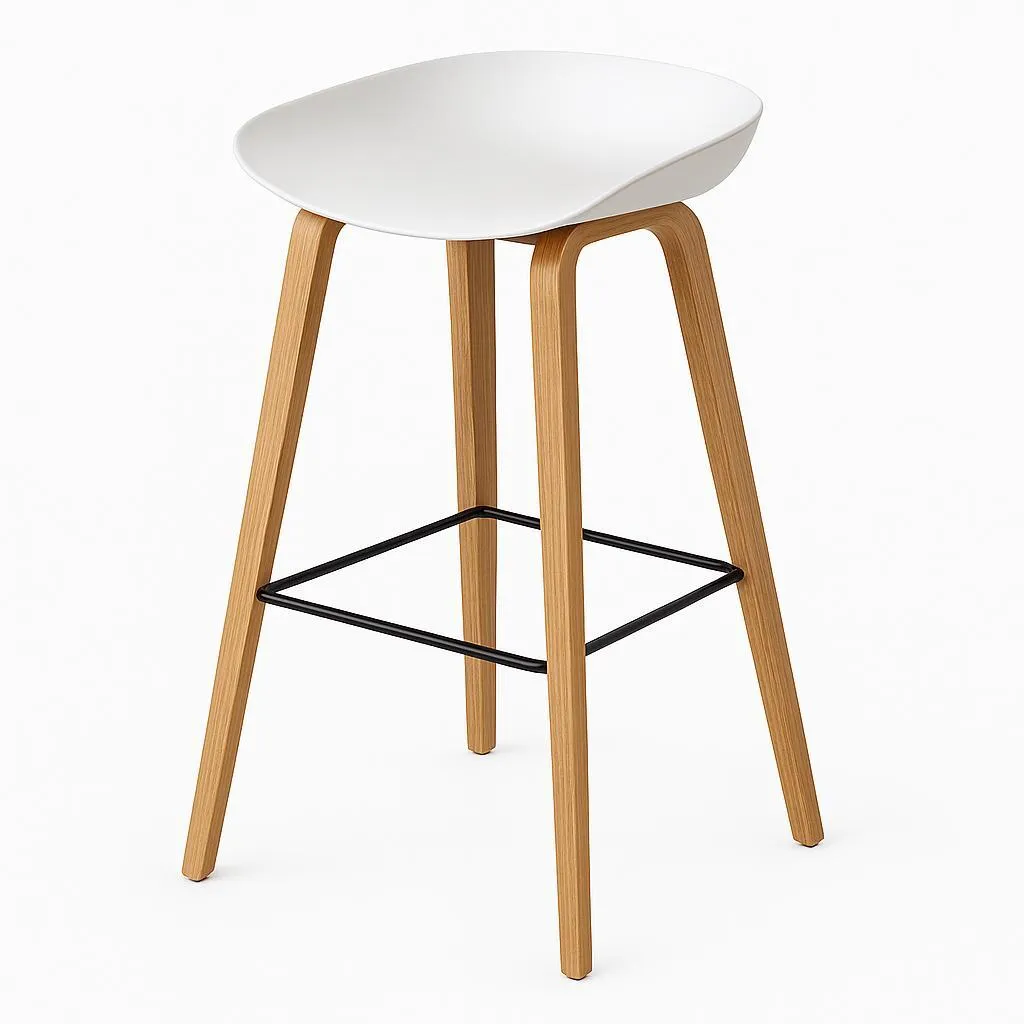 White Waterproof Plastic Barstool with Black footrest