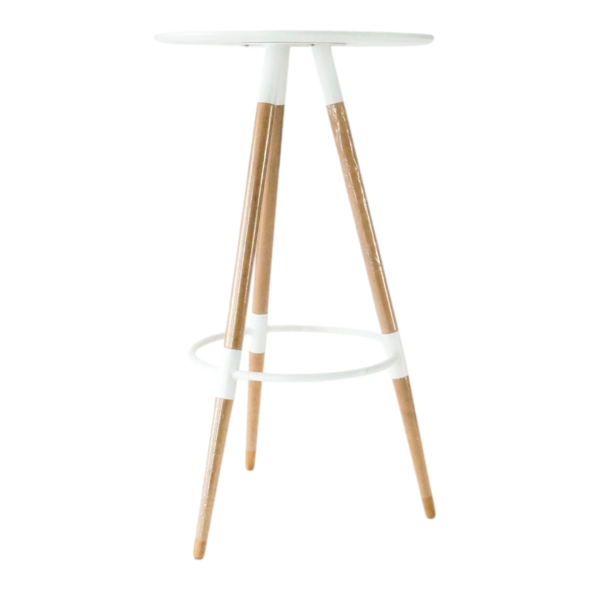 White Round top with Beech Wood Leg and White Metal Ring