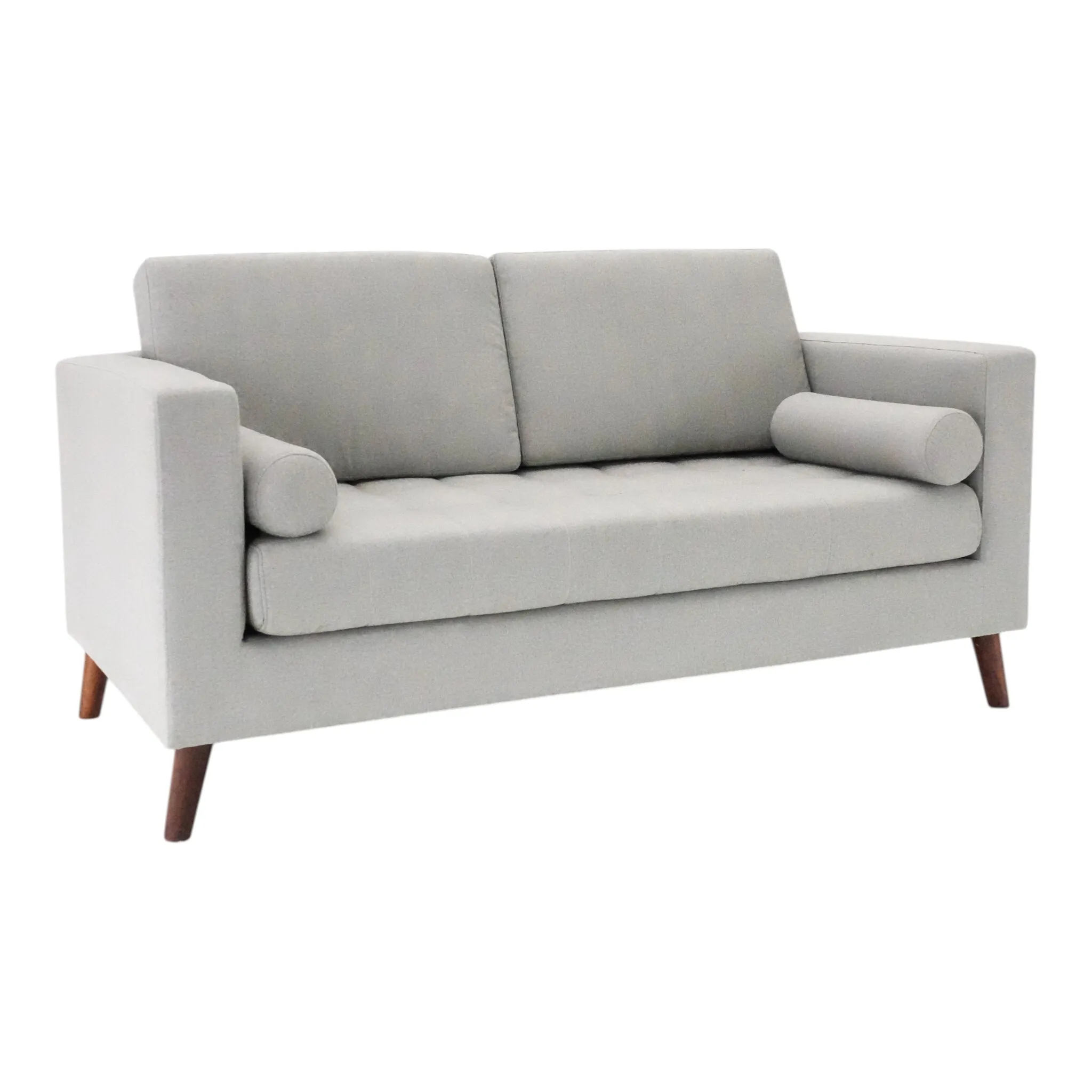 Light Grey Fabric Double Sofa with Red Wooden Leg
