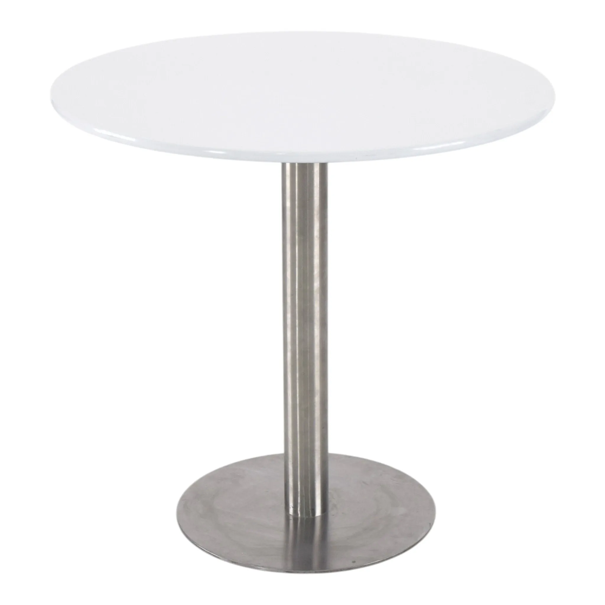 White Round Table with Stainless Steel Base