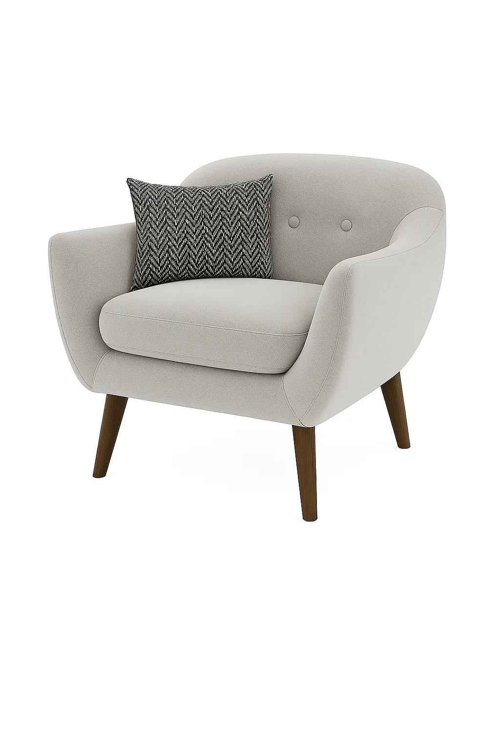 Light Grey Fabric Single Sofa with Dark Brunette Walnut Wooden Leg