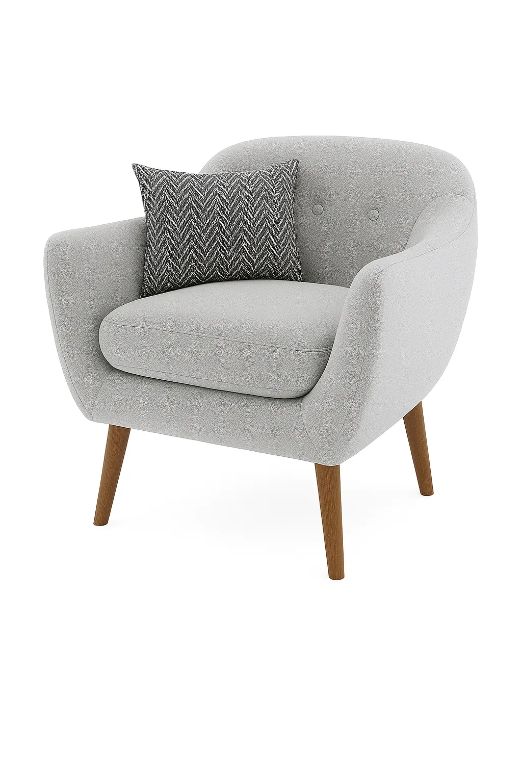 Light Grey Fabric Single Sofa with Light Walnut Wooden Leg