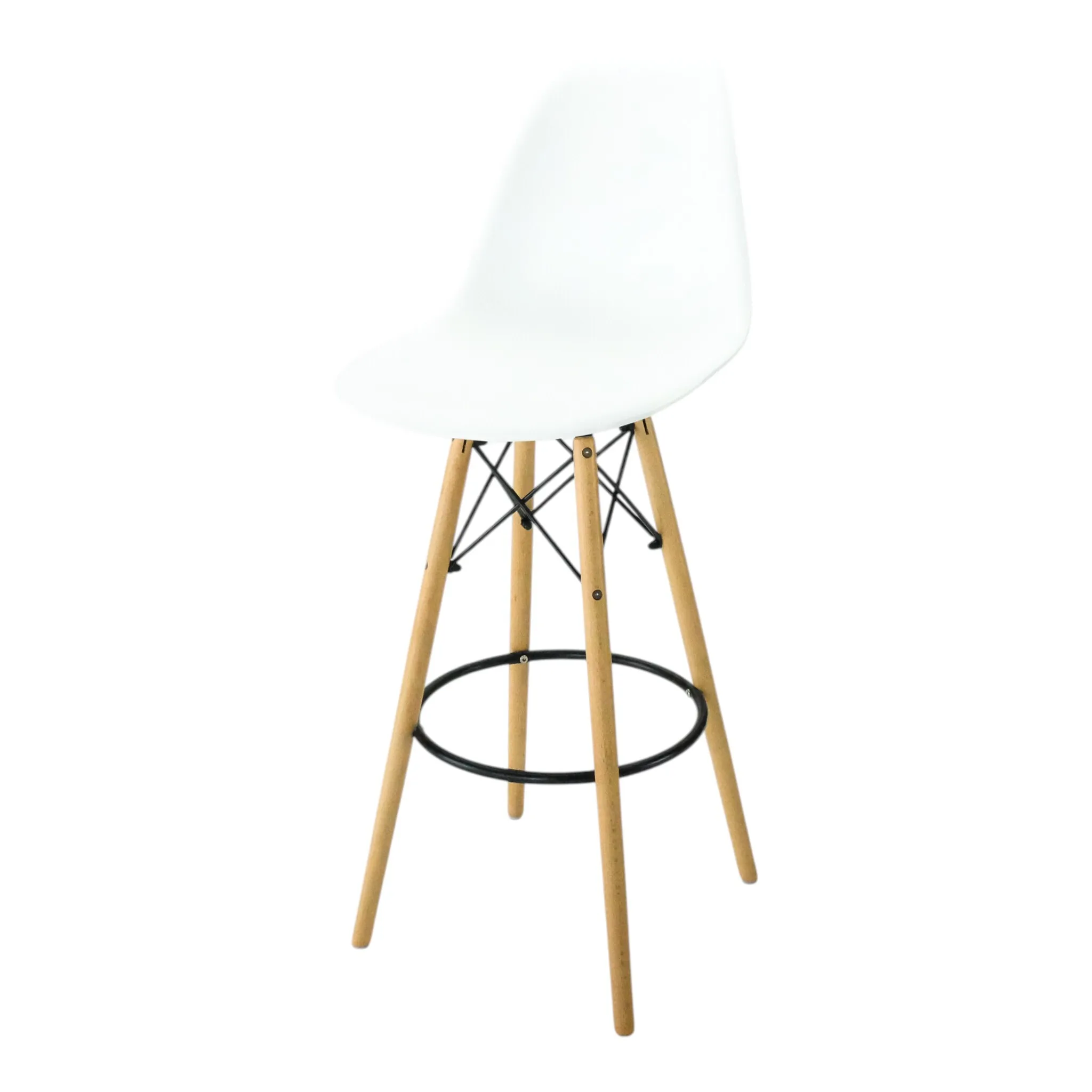 White Plastic Barstool with Beech Wood Leg