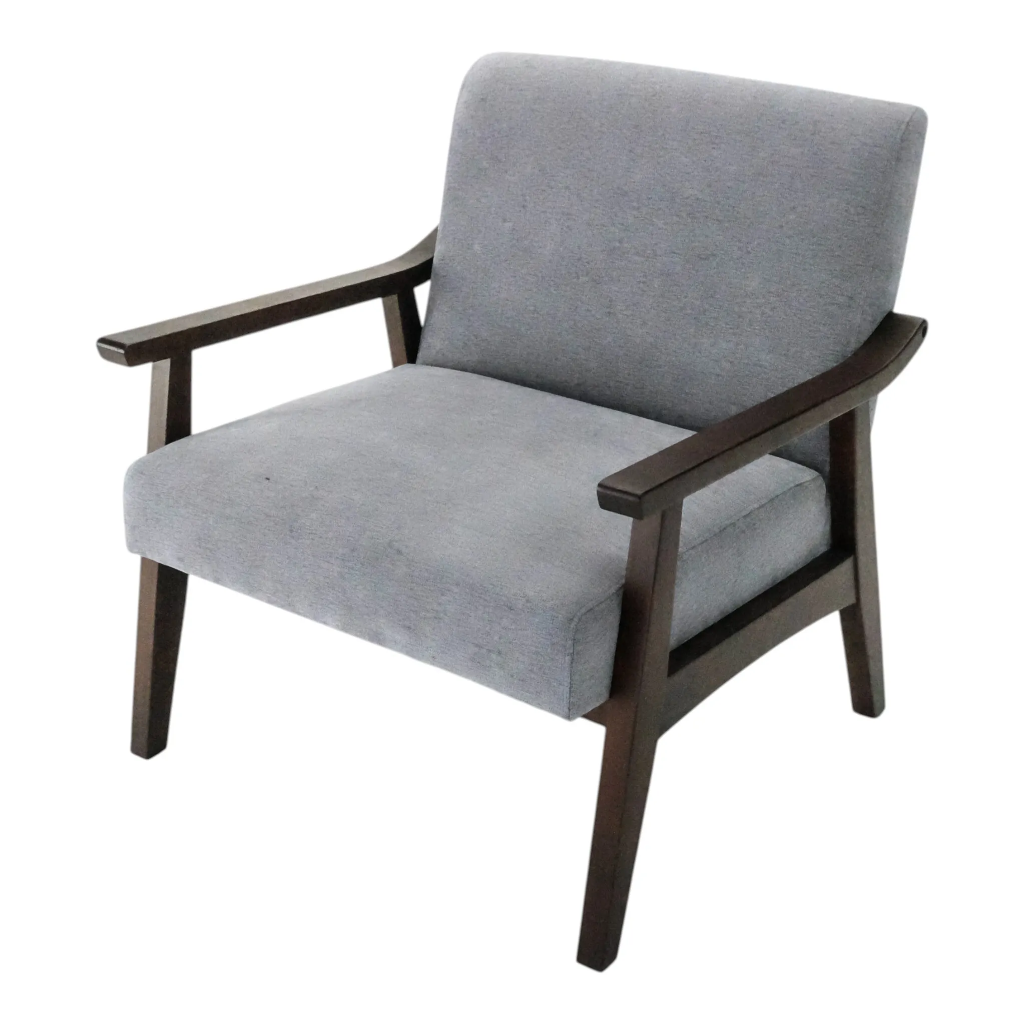 Grey Fabric Single Sofa Ash Wooden Frame