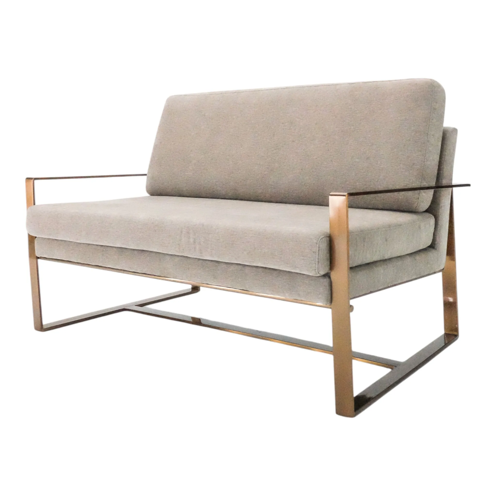Beige Fabric Double Sofa with Bronze Frame