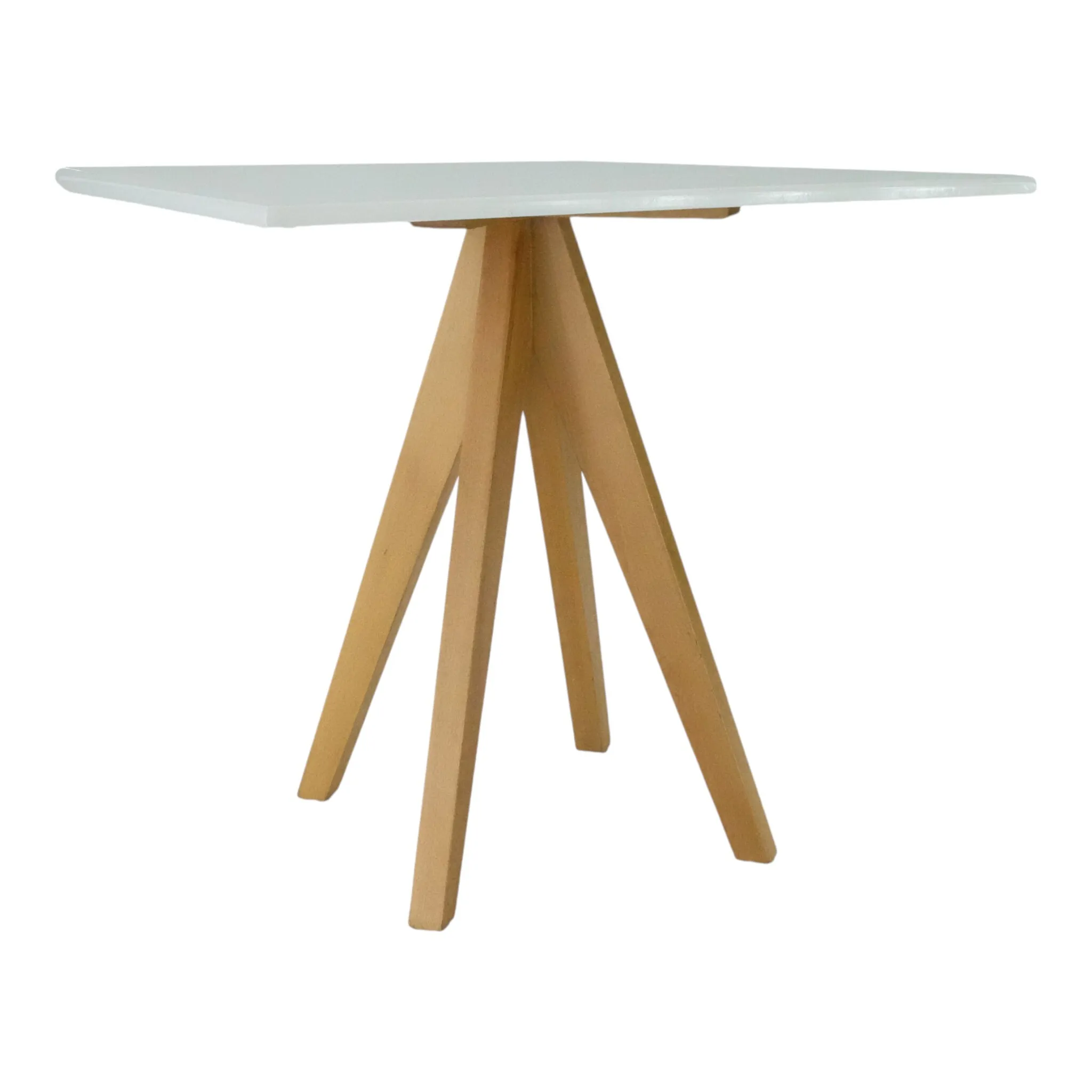 White Round Table with Wooden Leg