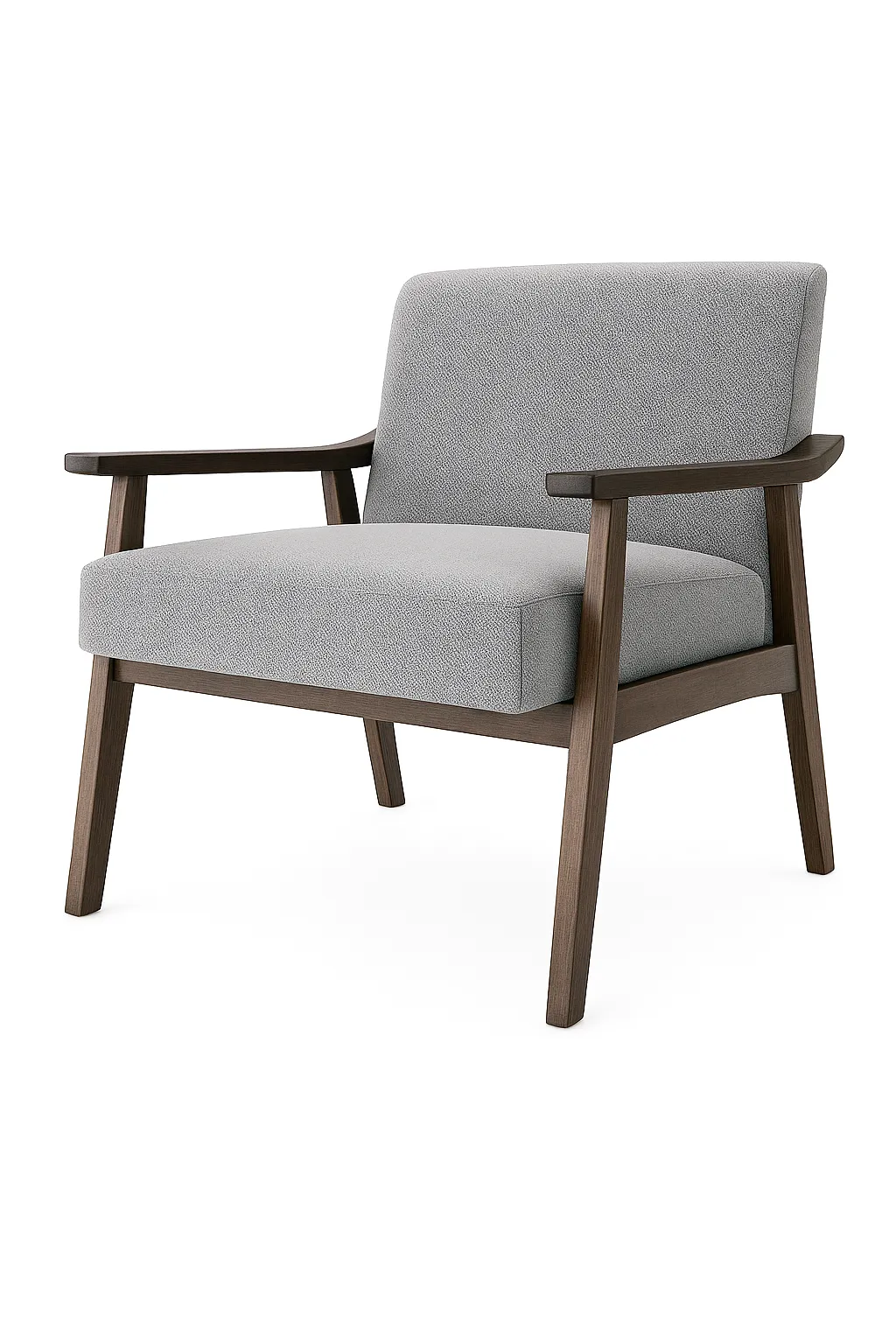 Grey Fabric Single Sofa Brown Wooden Frame