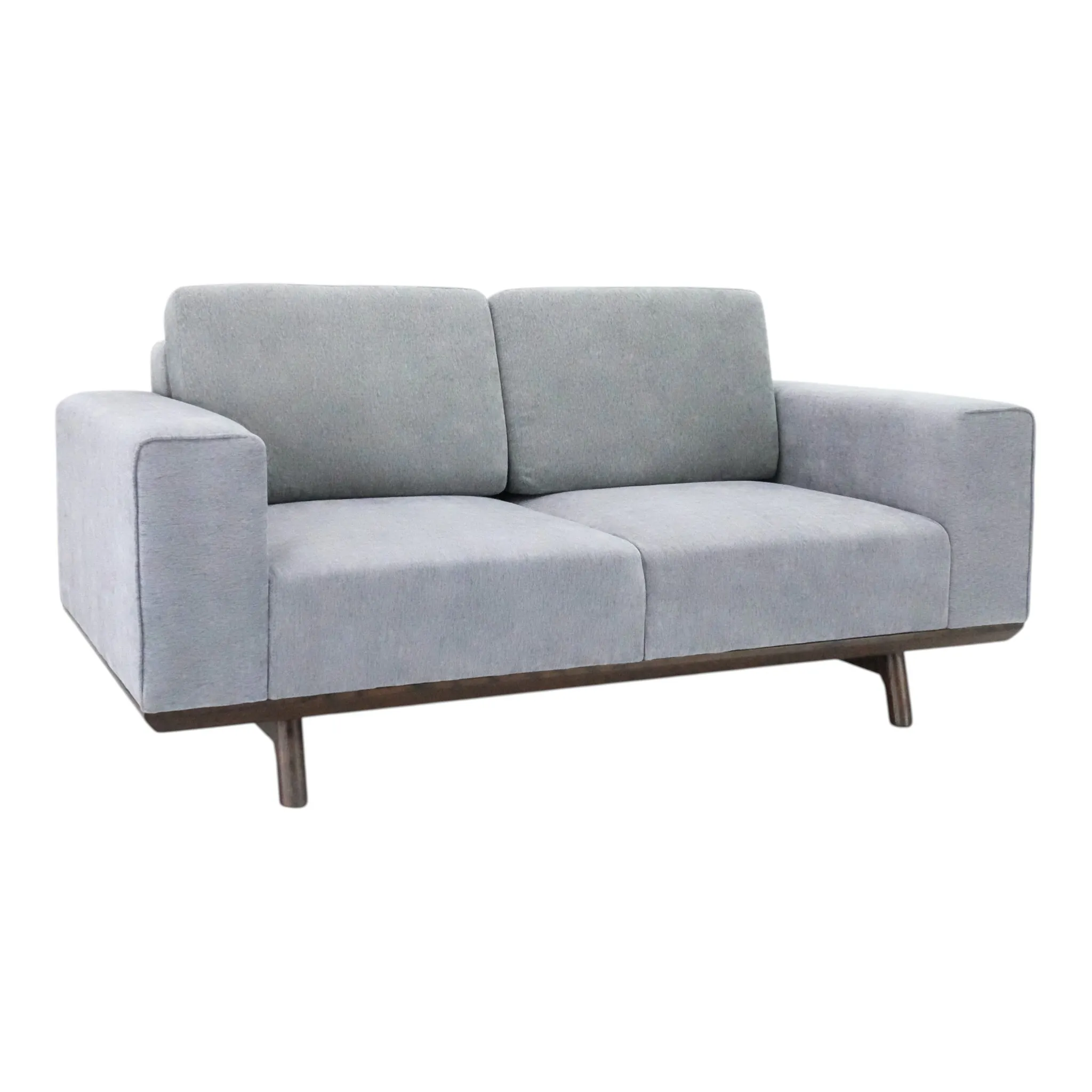 Grey Fabric Double Sofa with Red Wooden Leg