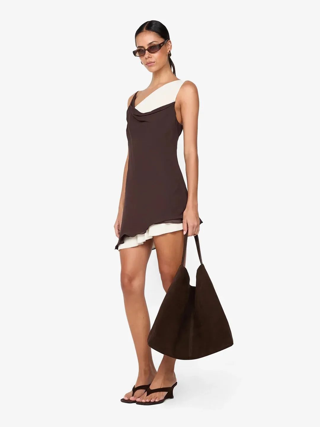 Jehnaya Asym Mini Dress Dark Chocolate