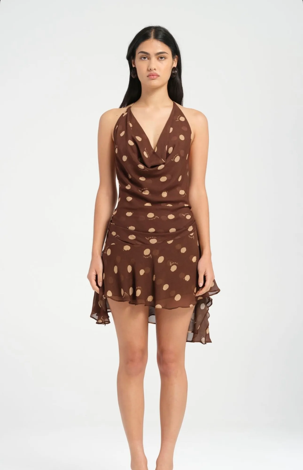 Harlow Halter Dress Espresso Polka 