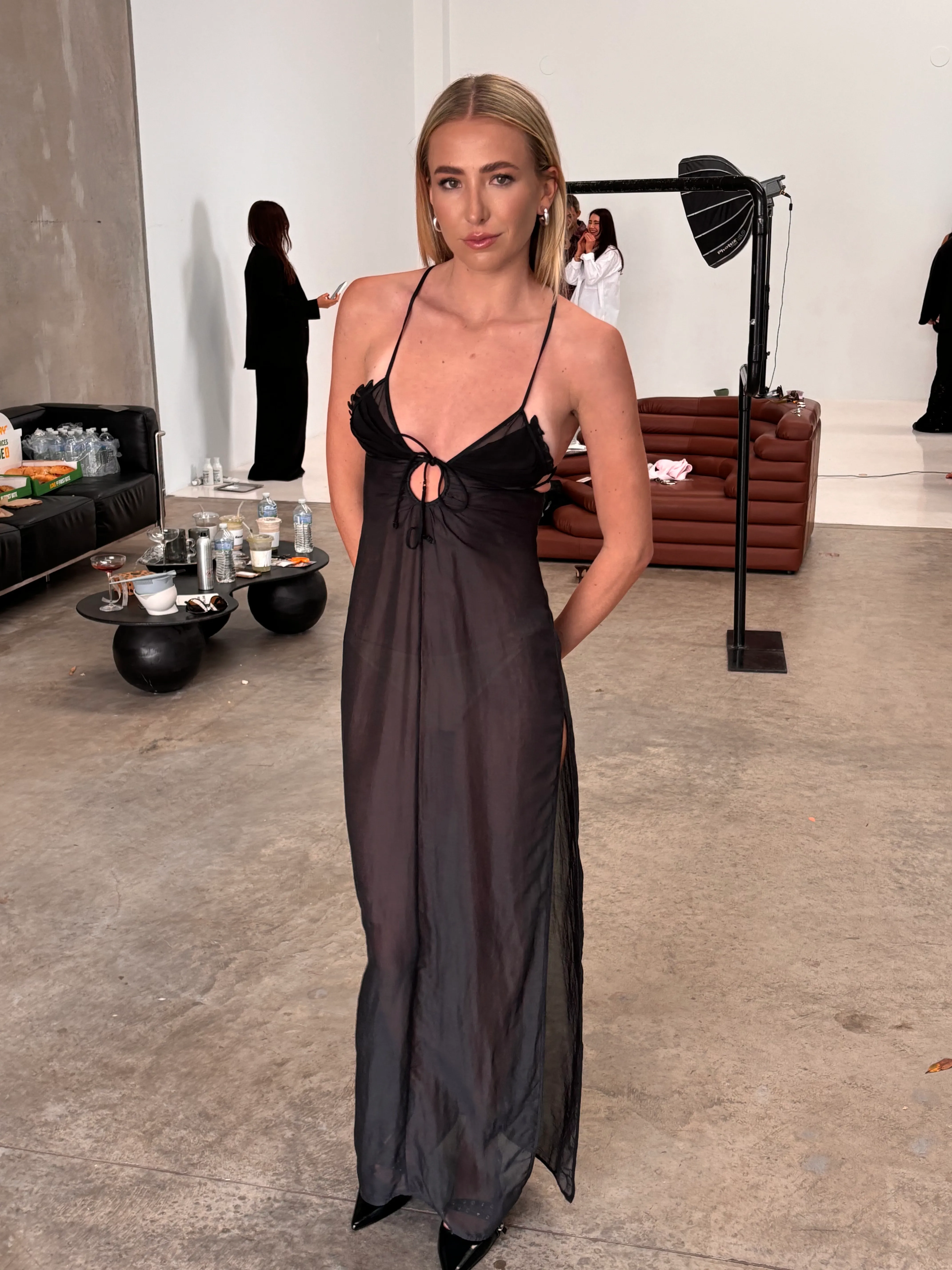 Pleat Keyhole Maxi Dress