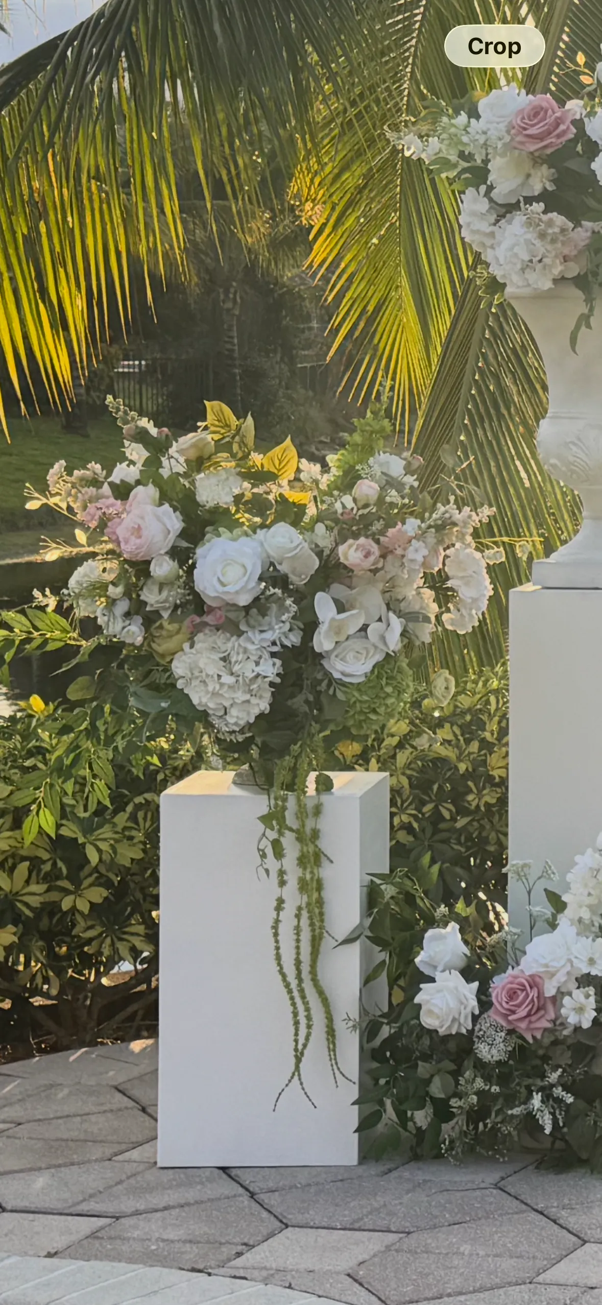 Jamie Urns   Set of 2  With White/ Cream/ Green Faux Florals