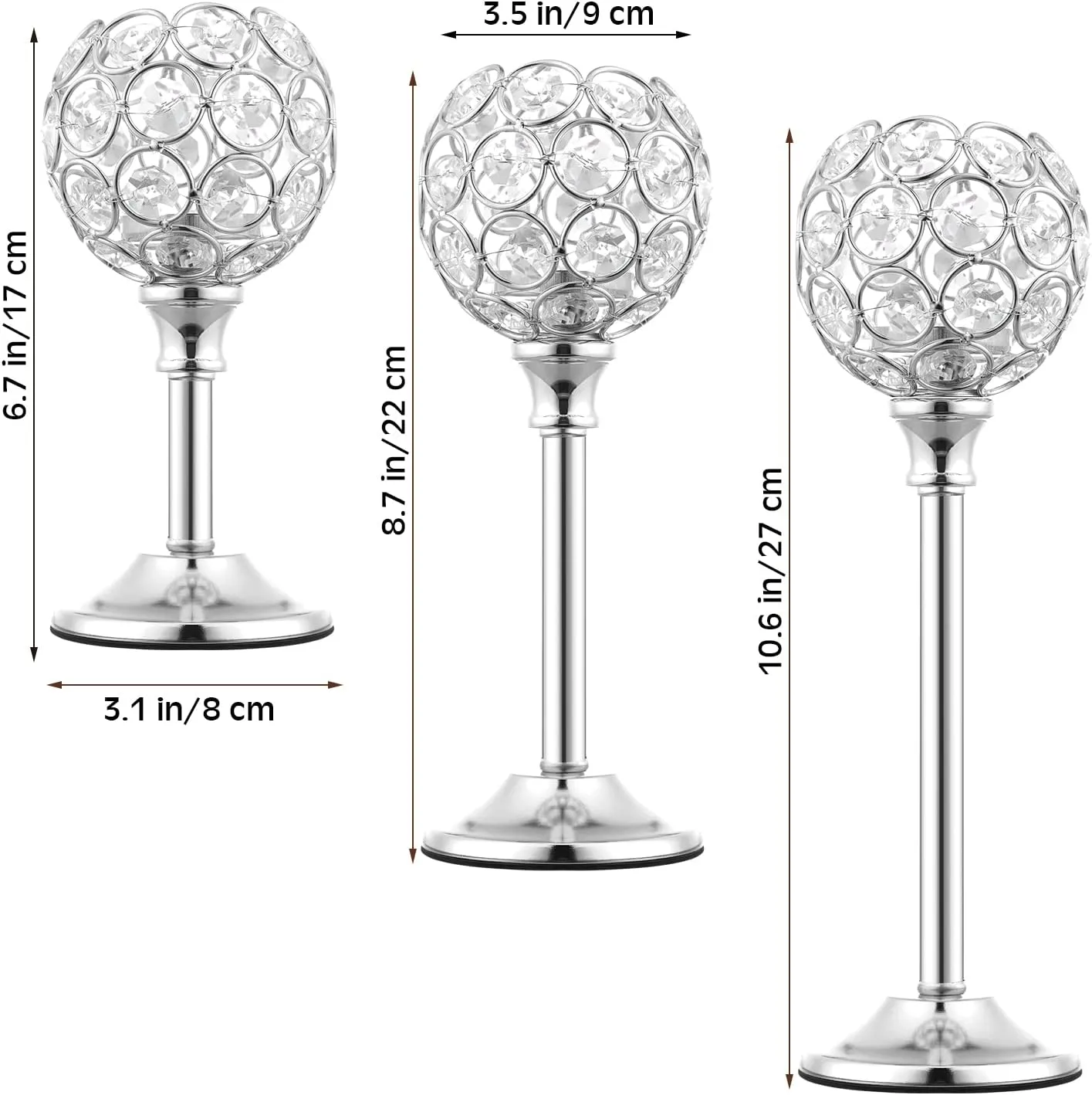 Crystal 10.6" Candle Holder - Silver