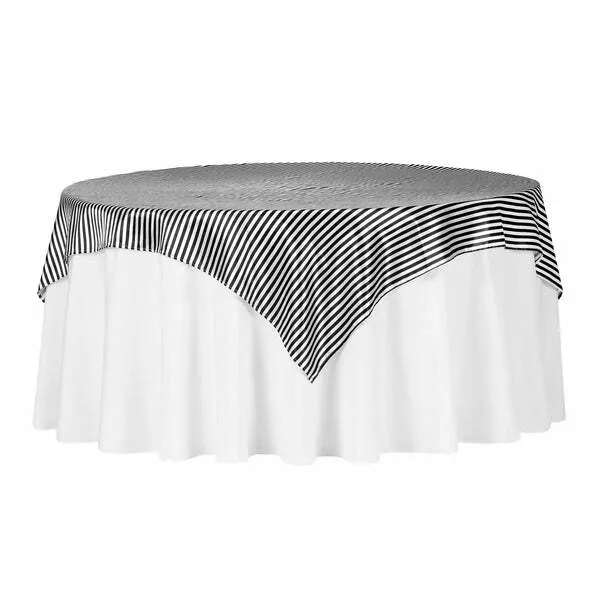 72" x 72" Satin Square Overlay - Black and White Pinstripe