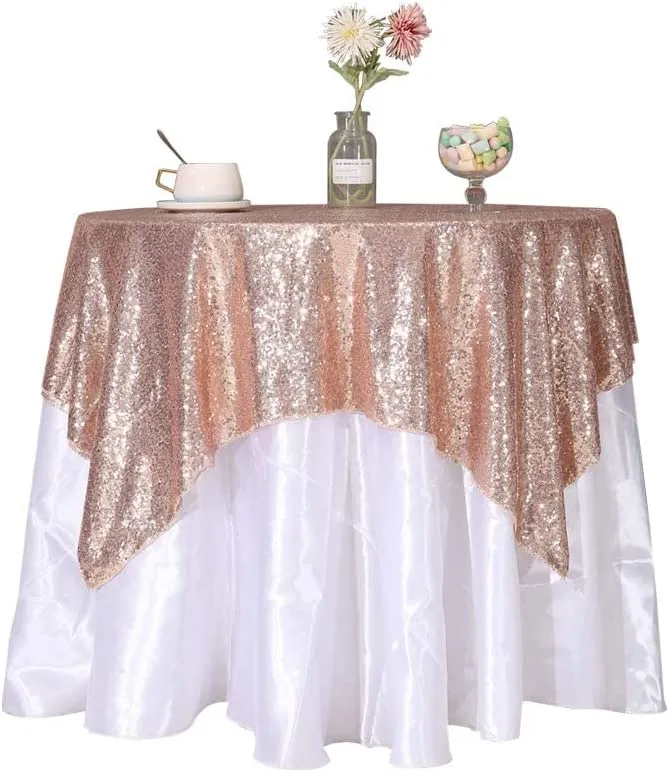 Tablecloth - Square Overlay 50" x 50" Sequin - Rose Gold