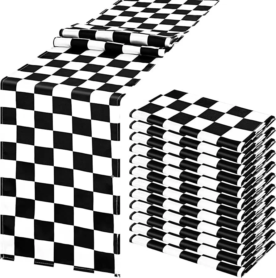 Table Runner 12" x 108" Black and White Checkerboard