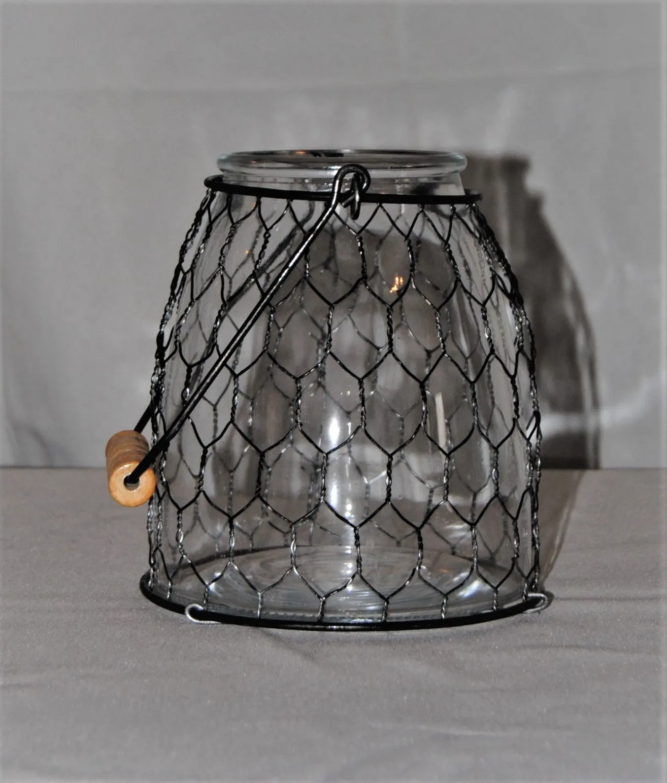 Lantern - Black Chicken Wire over Clear Glass