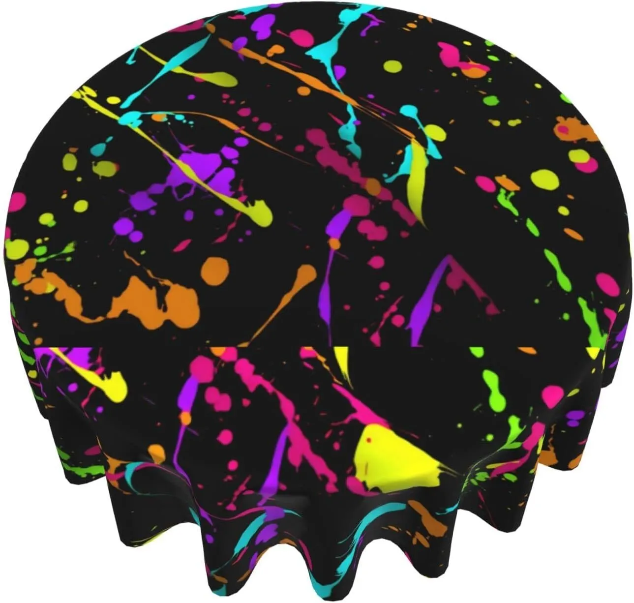 Tablecloth - Round 60" - Black and Neon Brush Stroke Splatter