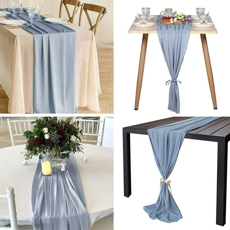 Table Runner 28" x 120" Chiffon - Dusty Blue