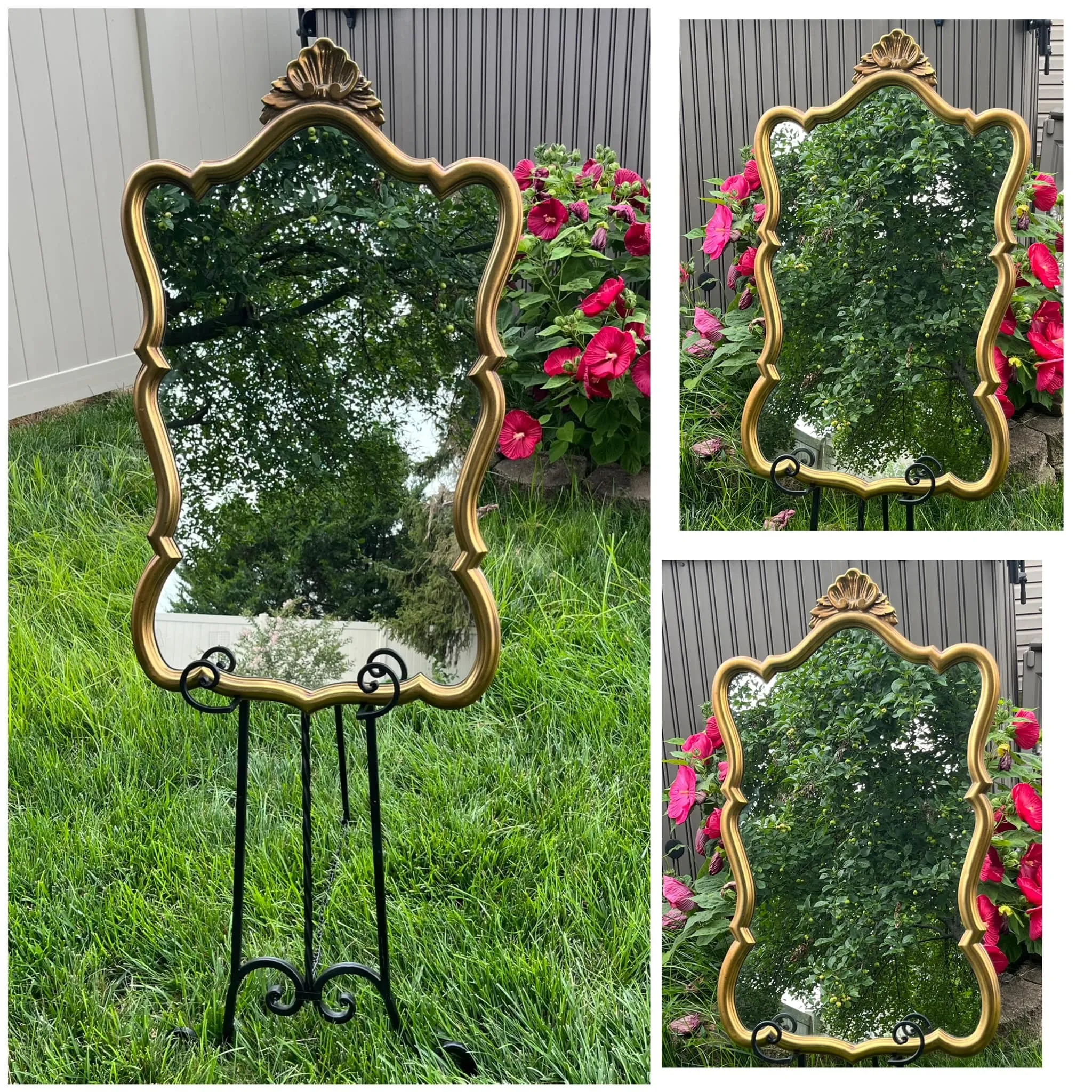 Vintage Curved Ornate Gold Mirror