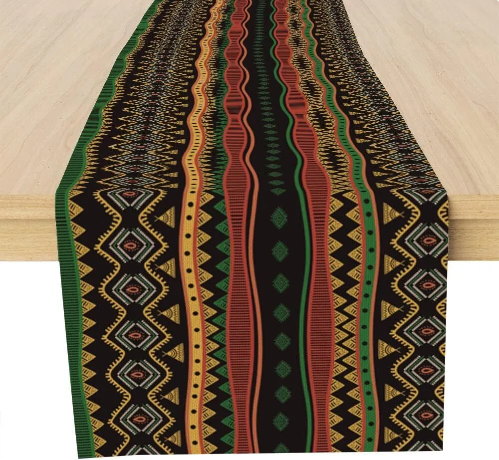 Table Runner 13"x72" Burlap - Traditional African Tribal