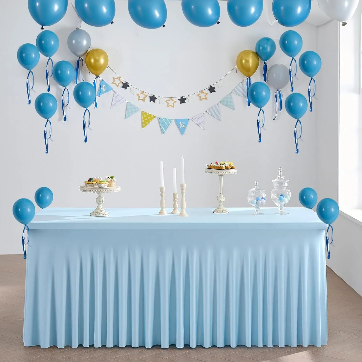 Tablecloth - 6' Spandex Rectangular Wavy - Baby Blue