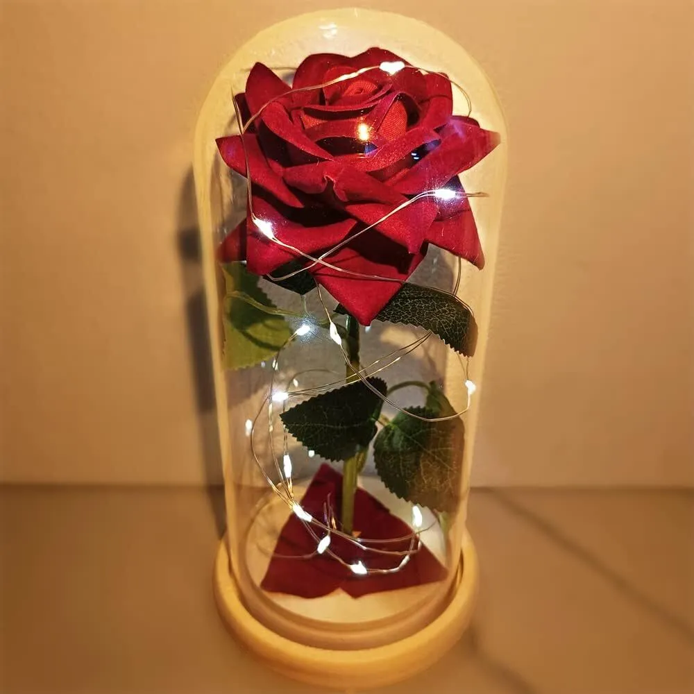 Enchanted Red Rose Glass Dome