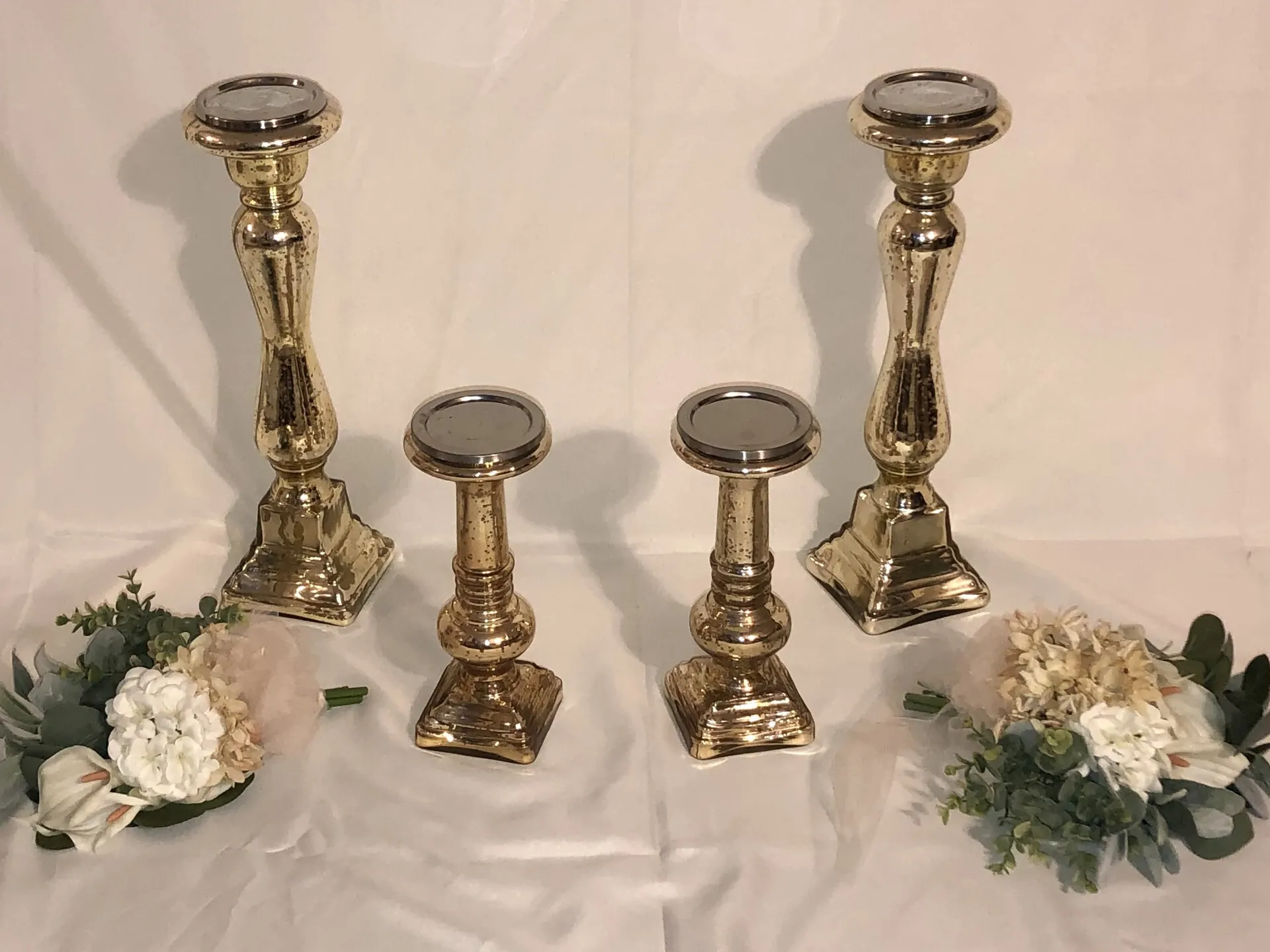 Candle Holder - Pillar - Gold Mercury Glass
