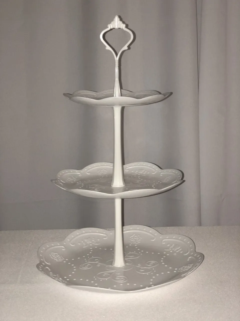 3 Tier White Plastic Floral Dessert Stand