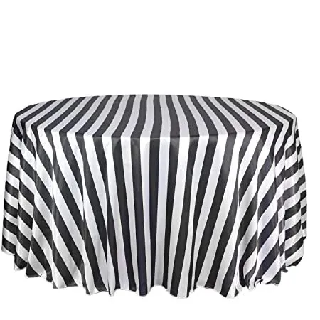 Tablecloth - Round 120" Satin - Black and White Stripe