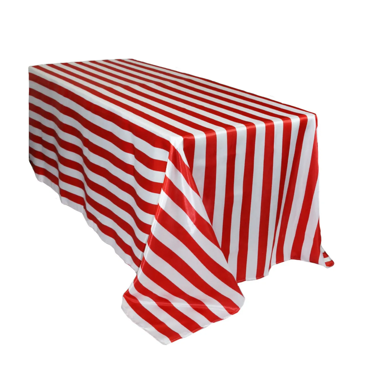 Tablecloth - Rectangular 90" x 156" Satin - Red & White Stripe