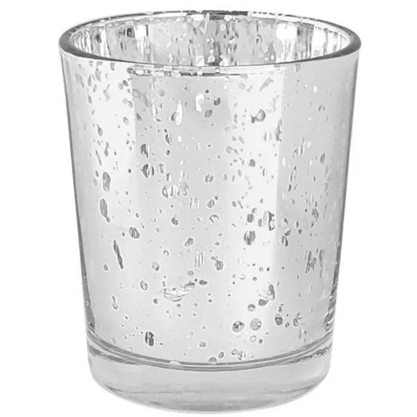 Candle Holder - Mercury Glass Speckled - Silver