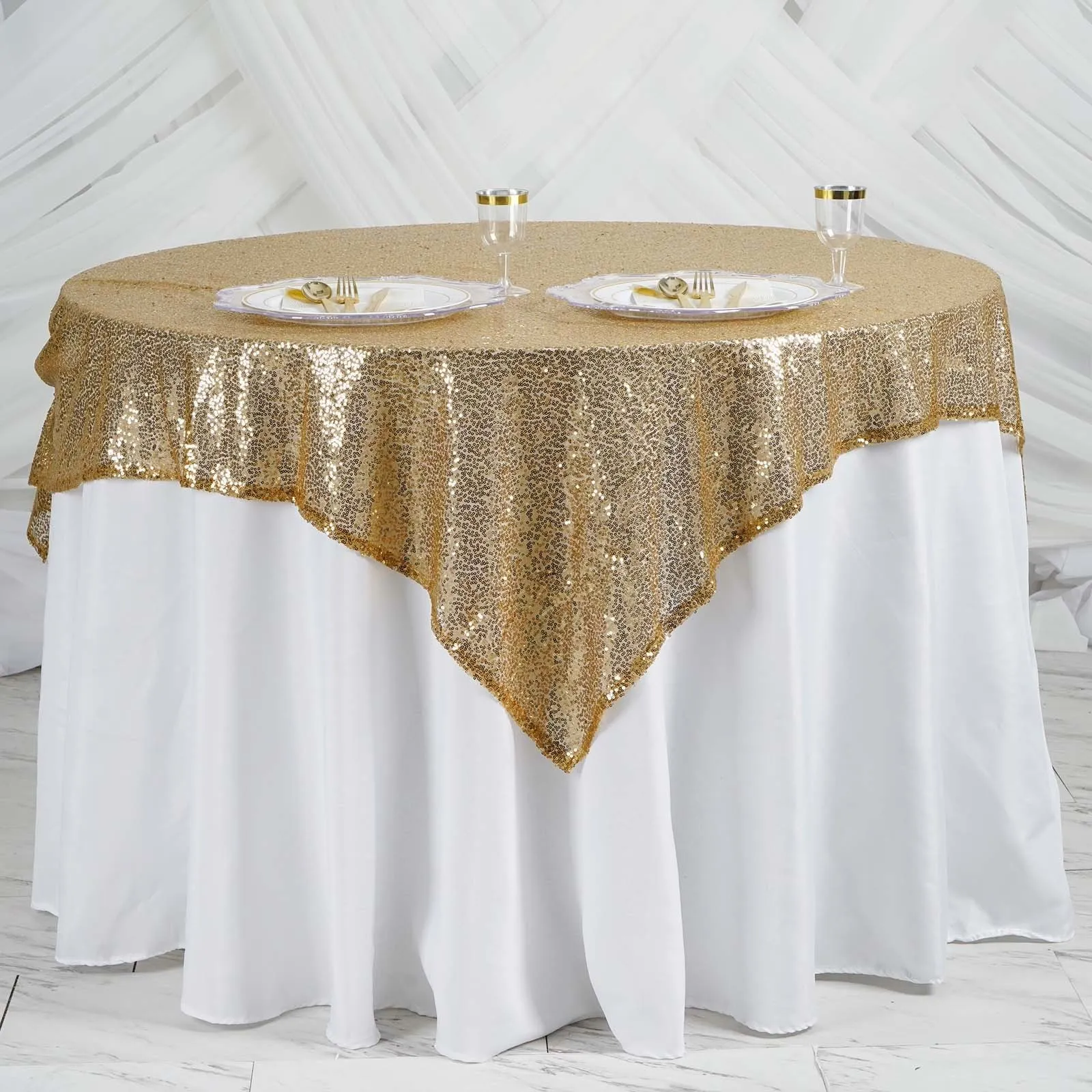 Tablecloth - Square Overlay 60" Sequin - Gold
