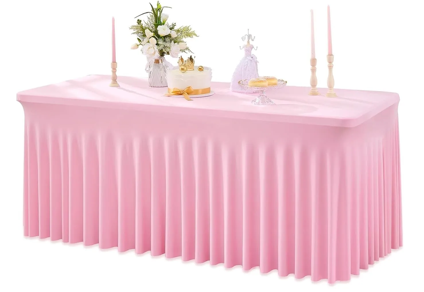 Tablecloth - 6' Spandex Rectangular Wavy - Pink