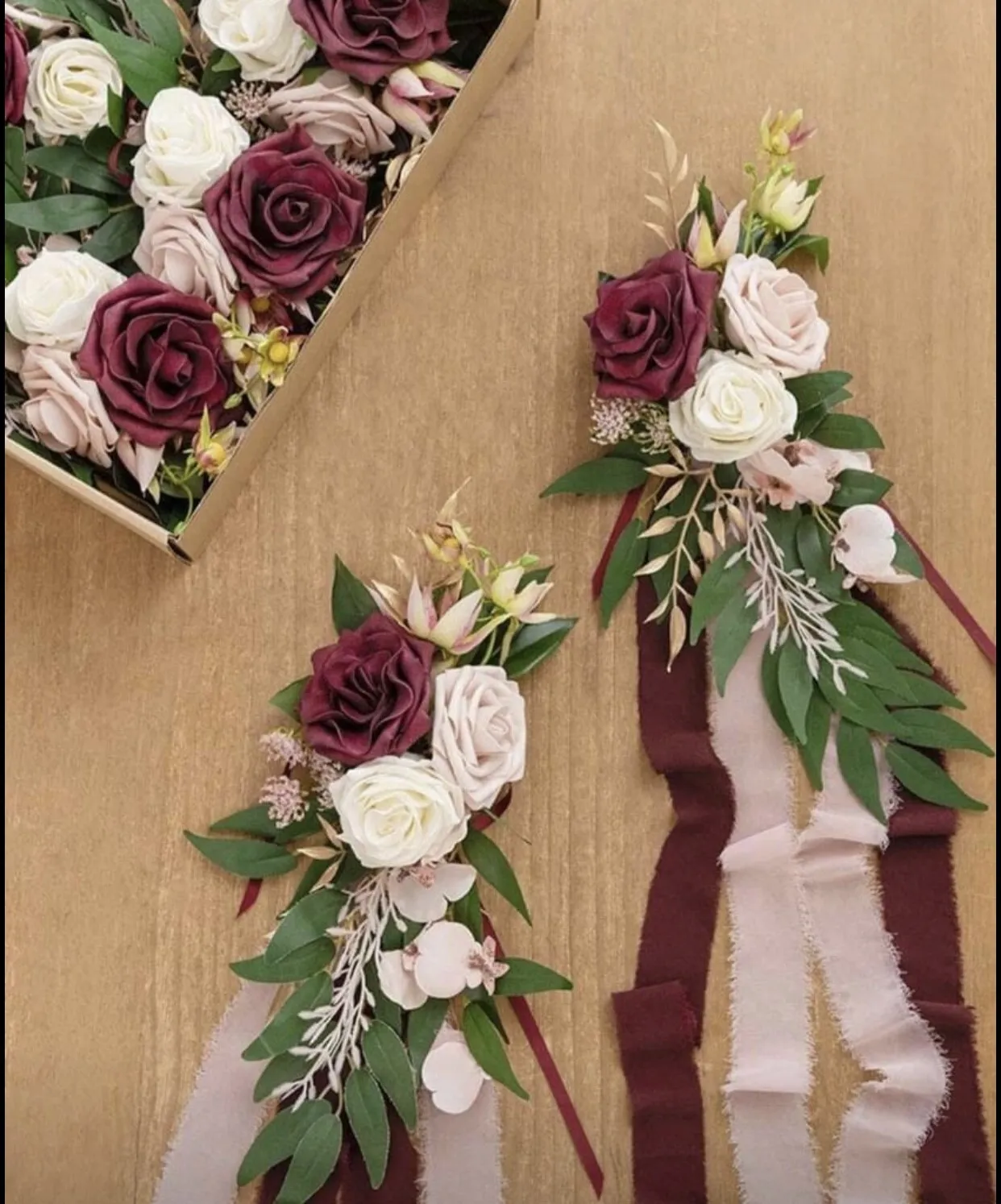 Artificial Aisle Pew Flower Arrangement - Blush, Dusty Rose and Marsala